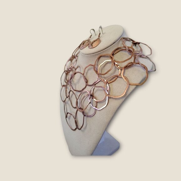 Premier Copper Necklace & Earrings Set Hammered Design 18" Adjustable Chain Eleg - Picture 5 of 5